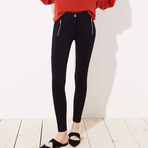 Loft Women's Leggings in Black Bi-stretch Color with Ankle Zips size 10 NWT - Picture 1 of 11